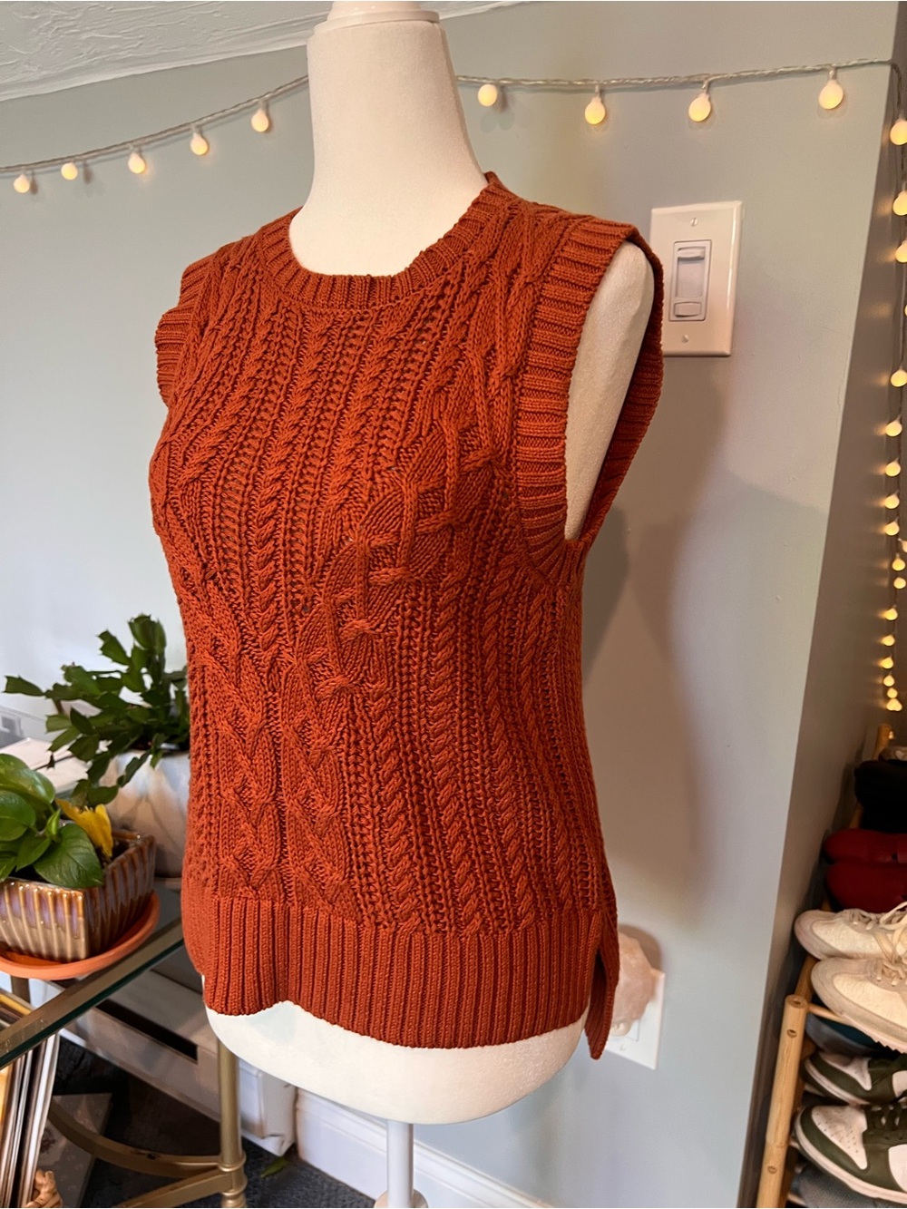 Rachel Zoe Rust Cable Knit Sleeveless V-Neck Sweater Vest